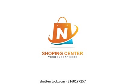 N shopping bag logo design inspiration. Vector letter template design for brand.