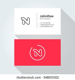 N Simple Letter Minimal alphabet linear logo. Business card template. Vector logo Element