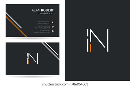 I & N stroke logo vector with business card template