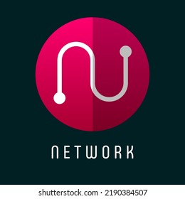 N símbolo. Círculo rojo como papel plegado y letra con puntos.  Icono de aplicación. Icono de medios sociales.