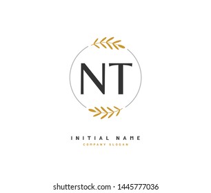 N T NT Beauty vector initial logo, handwriting logo of initial signature, wedding, fashion, jewerly, boutique, floral and botanical with creative template for any company or business.
