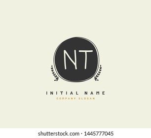 N T NT Beauty vector initial logo, handwriting logo of initial signature, wedding, fashion, jewerly, boutique, floral and botanical with creative template for any company or business.
