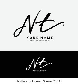 N, T, NT Initial letter logo. Alphabet NT Handwritten Signature logo