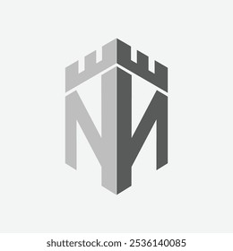 N Twin Shield Fort Initial Logo Vector