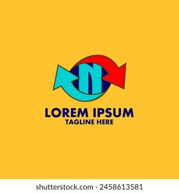 N two arrow logo design vector