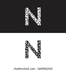 N Type Initial. Logo, Icon, Symbol, Sign. Fill Circle Dots Shape. Black, White Design Graphic Vector EPS10