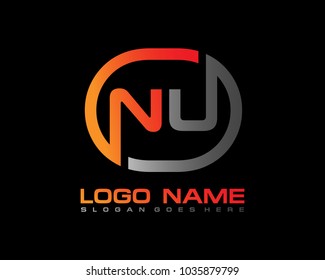 N U Initial circle logo template vector