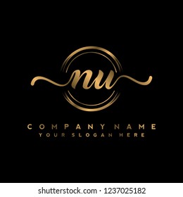 N U Initial handwriting logo vector