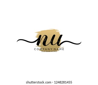 N U Initial handwriting logo vector