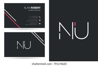 N & U joint logo stroke letter design with business card template