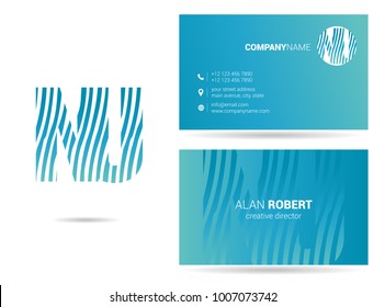 N & U joint logo waves letter design with business card template