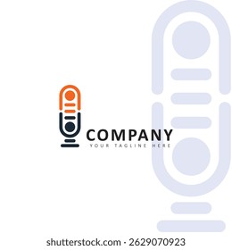 N and U Letter Logo with Microphone Silhouette for Podcast Media Communication and Social Branding