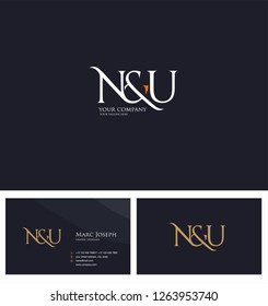 N & U letters Joint logo icon and Business card vector template.