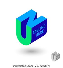 N and U  logo. Abstract emblem. 3D monogram. Abstract  logo can use for business, company, web icon. App icon.