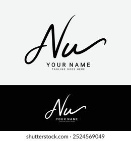 N, U, NU Initial letter logo. Alphabet NU Handwritten Signature logo