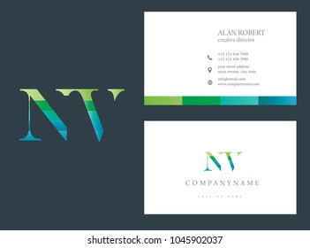 N and V joint logo multi color letters with business card template