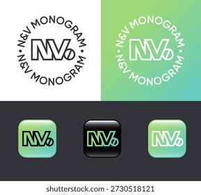 N and V monogram. N and V connected letters. Identity, app buttons.