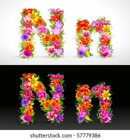 N, fuente de flores coloreadas vectoriales