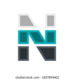  N vector font alphabet, modern dynamic design. Black, irish blue, white color. For; design elements; logo,  creative poster, corporate identity, application etc.