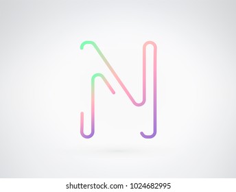 N vector font letter alphabet. Playful color dynamic flat design with brilliant smooth gradient for your unique elements design ; logo, headline, corporate identity, application, joyful poster & more