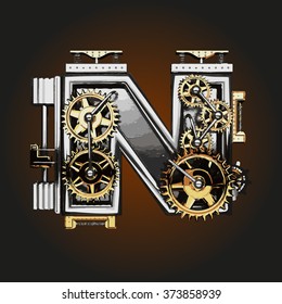 n vector letter with gears