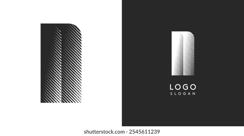 N letra de Vector. Monograma de contraste agudo golpea la eclosión diagonal para un aspecto industrial pero moderno. Alta Plantilla de logotipo en negrita. Diseño de concepto de logotipo para marca en tecnología, arquitectura, moda