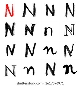 N. Vector letters. Hand drawn letters. Letters drawn using spray can, inkpen, highlighters and others materials. Variety materials, lines and devices. Set of templates.