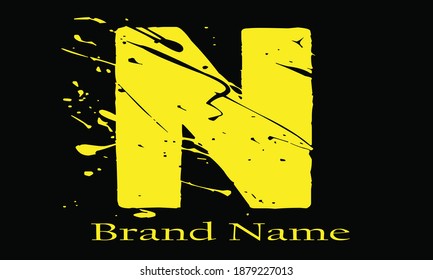 N vector logo for any brand with yellow color and black background