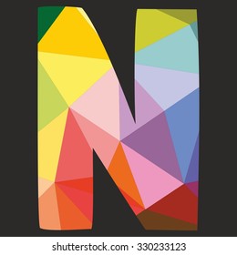 N vector low poly wrapping surface pastel colorful and white alphabet letter isolated on black background