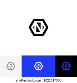 N vector. Minimalism logo, icon, symbol, sign from letters n. Flat logotype design with blue color for company or brand.
