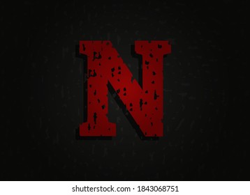 N vector red letter made of grunge texture. Insane Fear brutal font. Wicked night theme style design.  For logo, brand label, poster, design elements etc.   