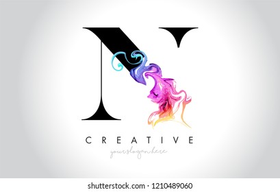 N Vibrant Creative Letter Logo Design with Colorful Smoke Ink Flowing Vector Illustration.