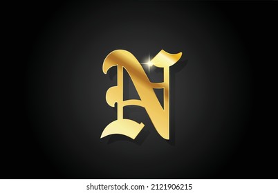 N vintage gold alphabet letter logo icon design. Creative golden template for business 