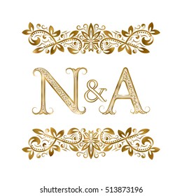 N and A vintage initials logo symbol. The letters are surrounded by ornamental elements. Wedding or business partners monogram in royal style.
