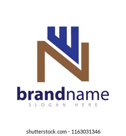 n w initial letter logo icon vector