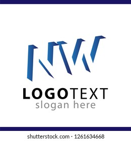 N W initial letter with negative space logo icon vector template