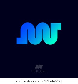 N and W monogram. Network logo. Blue-azure gradient elements. This logo can be use for business, software development, web and digital.