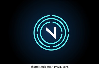 N création d'une lettre d'icône blanche avec des cercles bleus. Conception du logo alphabétique. Marque pour les produits et la société