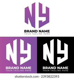 N Y Double Letters Polygon Logo, Two letters N Y logo design, Minimalist creative vector logo design template