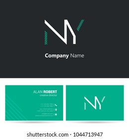 N & Y joint logo stroke letter design with business card template 