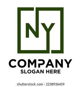 N Y lettering with square design vector template