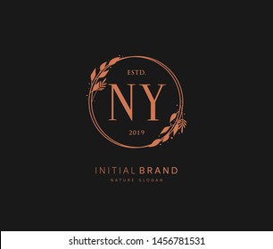 N Y NY Beauty vector initial logo, handwriting logo of initial signature, wedding, fashion, jewerly, boutique, floral and botanical with creative template for any company or business.