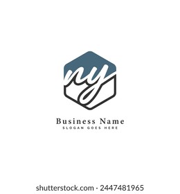 N, Y, NY Initial letter handwritten, Alphabet NY signature Icon in hexagon shape