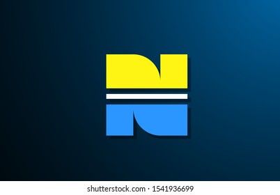N yellow blue bold logo letter alphabet for company icon design. Suitable as a logotype for corporate or business