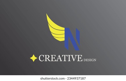 Logo creativo del logo azul del ala amarilla para todo tipo de logotipo de marca comercial