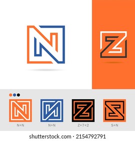 N or Z, 7, 2 monogram. Typographic logo with n and letter z. Uppercase lettering icon isolated on light color background. Modern, elegant style alphabet branding sign. Customized font.