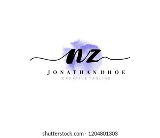 N Z NZ Initial watercolor logo on white background. Logo template vector