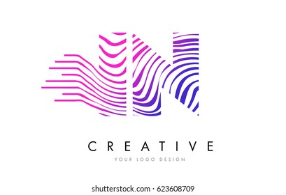 IN I N Zebra Letter Logo Design with Black and White Stripes Vector