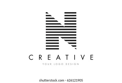 N Zebra Letter Logo Design with Black and White Stripes Vector