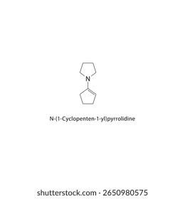 Estrutura esquelética de N-(1-ciclopenteno-1-il)-pirrolidina Ilustração esquemática do composto Heterocycle. Diagrama simples, fórmula química.